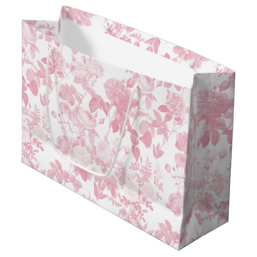 Grand Sac Cadeau Rose blanc rose Chinoiserie Motif (Devant Angle)