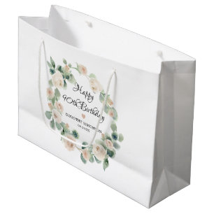 Grand Sac Cadeau Rose blanche Fleur Eucalyptus Wreath 90e anniversa