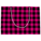 Grand Sac Cadeau Rose chaud et noir En vichy plaid (Dos)