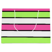 Grand Sac Cadeau Rose chaud, vert citron, noir et blanc rayures (Devant)