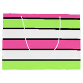 Grand Sac Cadeau Rose chaud, vert citron, noir et blanc rayures (Dos)