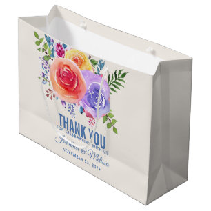 Grand Sac Cadeau Rose coloré Aquarelle Floral Mariage Merci