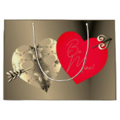 Grand Sac Cadeau Rose de bronze Coeur rouge Saint Valentin (Devant)