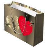 Grand Sac Cadeau Rose de bronze Coeur rouge Saint Valentin (Dos Angle)