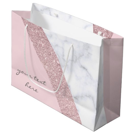 Grand Sac Cadeau rose de marbre blanc de parties scintillantes (Devant Angle)
