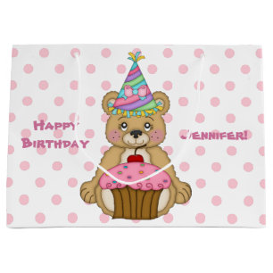 Grand Sac Cadeau Rose de petit gâteau d'ours de nounours