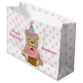 Grand Sac Cadeau Rose de petit gâteau d'ours de nounours (Devant Angle)