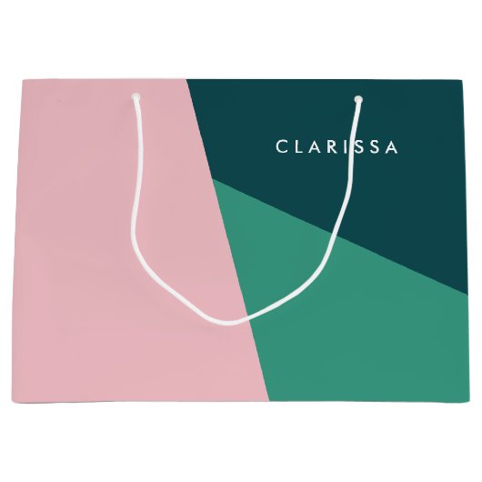 Grand Sac Cadeau Rose en pastel et vert géométriques abstraits (Devant)