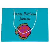 Grand Sac Cadeau Rose et poissons à pois oranges (Devant)