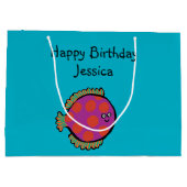 Grand Sac Cadeau Rose et poissons à pois oranges (Dos)