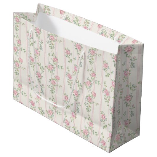 Grand Sac Cadeau Rose Fleur Rose (Devant Angle)
