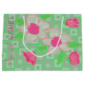 Grand Sac Cadeau Rose Flowé avec vert et gris (Devant)