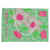 Grand Sac Cadeau Rose Flowé avec vert et gris (Dos)