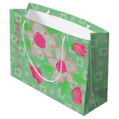 Grand Sac Cadeau Rose Flowé avec vert et gris (Dos Angle)