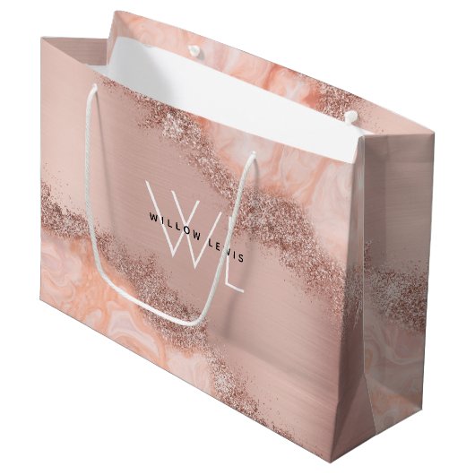 Grand Sac Cadeau Rose Gold Blush rose Agate Parties scintillant de (Devant Angle)