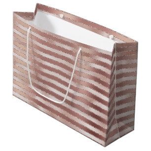 Grand Sac Cadeau Rose Gold Blush Rose Stripes Pailletées Enterremen