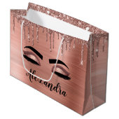 Grand Sac Cadeau Rose Gold Glitter Sparkle Eyelashes Monogram (Devant Angle)