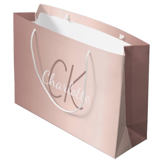 Grand Sac Cadeau Rose gold monogramme écriture moderne élégante (Dos Angle)