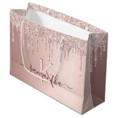 Grand Sac Cadeau rose gold pailleté rose monogramme pour enterremen (Devant Angle)