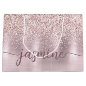 Grand Sac Cadeau Rose Gold Paillettes Écriture Nom Monogramme Fille (Devant)