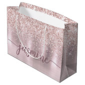 Grand Sac Cadeau Rose Gold Paillettes Écriture Nom Monogramme Fille (Dos Angle)