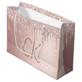 Grand Sac Cadeau Rose gold paillettes gouttes monogramme écriture é (Devant Angle)