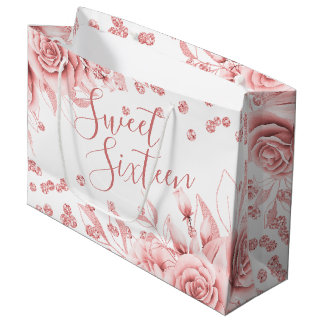 Grand Sac Cadeau Rose Gold Sweet 16 Parties scintillant Confetti Fl