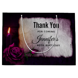 Grand Sac Cadeau Rose gothique, bougie et parchemin Anniversaire