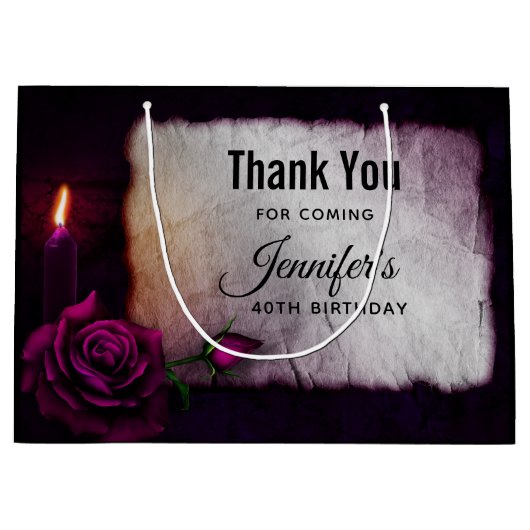 Grand Sac Cadeau Rose gothique, bougie et parchemin Anniversaire (Devant)