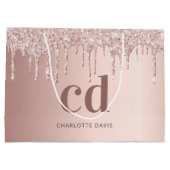 Grand Sac Cadeau Rose gouttes d'or rose monogramme anniversaire (Dos)