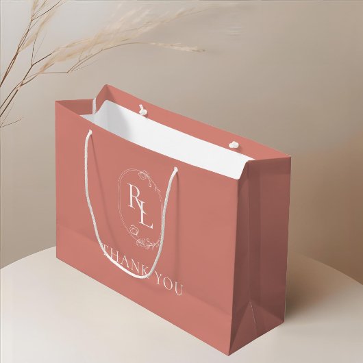 Grand Sac Cadeau rose | Merci Mariage de Monogramme Floral