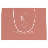 Grand Sac Cadeau rose | Merci Mariage de Monogramme Floral (Devant)