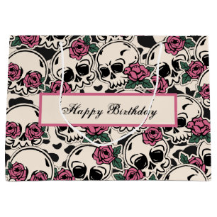 Grand Sac Cadeau Rose Motif crâne Anniversaire