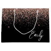 Grand Sac Cadeau Rose noire girly et or rose Paillettes Monogramme (Devant)