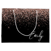Grand Sac Cadeau Rose noire girly et or rose Paillettes Monogramme (Dos)