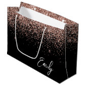 Grand Sac Cadeau Rose noire girly et or rose Paillettes Monogramme (Devant Angle)