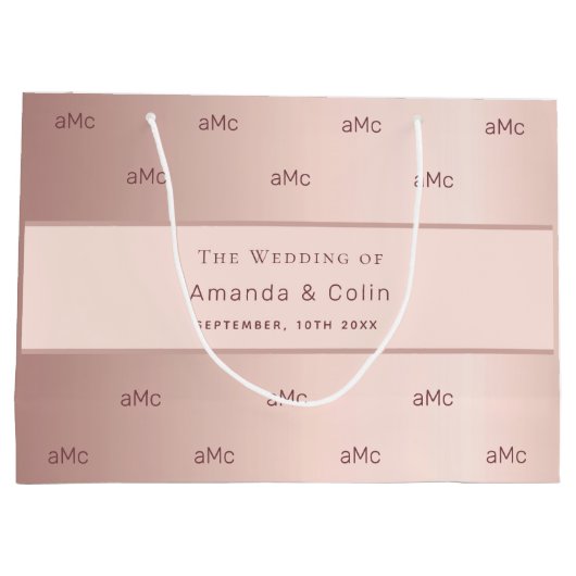 Grand Sac Cadeau Rose or monogramme paraphes mariage (Dos)