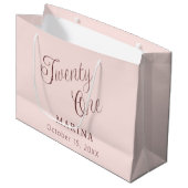Grand Sac Cadeau Rose or nom script 21e anniversaire (Devant Angle)