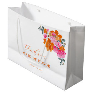 Grand Sac Cadeau Rose Orange Clair Vibrant Fleur d'Honneur