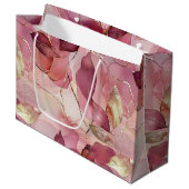 Grand Sac Cadeau Rose Pâle Feuilles Dorées Baby Shower (Devant Angle)