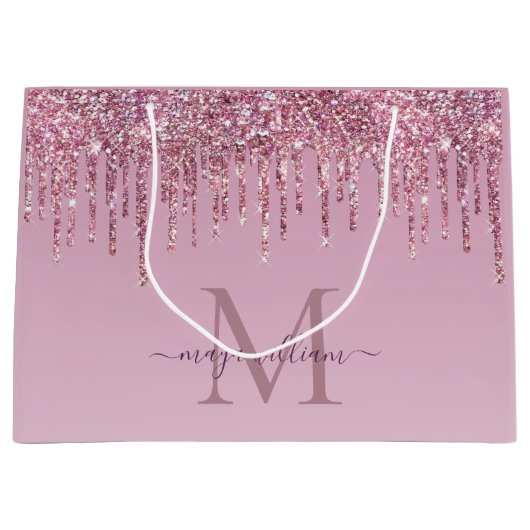 Grand Sac Cadeau Rose Parties scintillant Lecteurs Monogramme Perso (Devant)