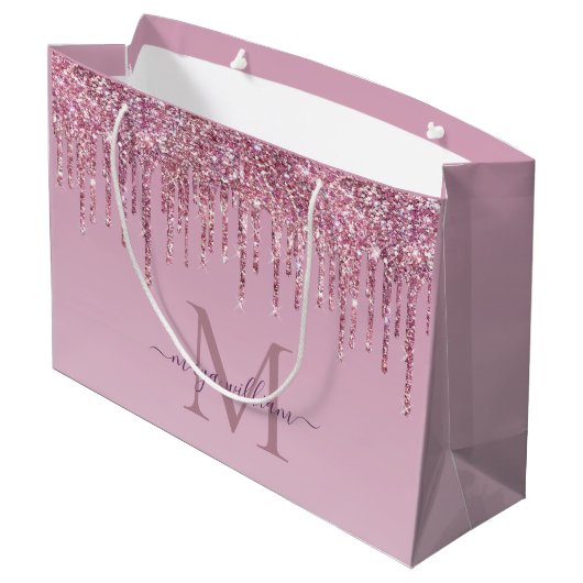 Grand Sac Cadeau Rose Parties scintillant Lecteurs Monogramme Perso (Dos Angle)