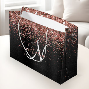 Grand Sac Cadeau Rose personnalisé Parties scintillant or noir Étin