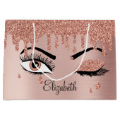 Grand Sac Cadeau Rose Pink Gold Eyelashes Dripping Glitter (Devant)