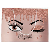 Grand Sac Cadeau Rose Pink Gold Eyelashes Dripping Glitter (Dos)