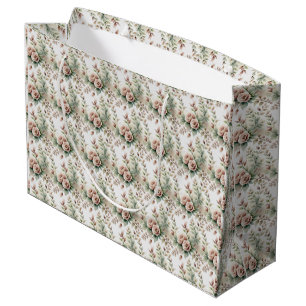 Grand Sac Cadeau Rose Poussiéreuse Vert Sauge Floral Baby Shower Ma