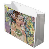 Grand Sac Cadeau Rose (Quatre Fleurs), Alphonse Mucha (Devant Angle)