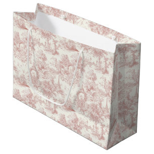 Grand Sac Cadeau Rose romantique français toile motif campagne (5)