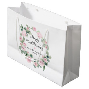 Grand Sac Cadeau Rose rose Floral Eucalyptus Wreath 90e anniversair