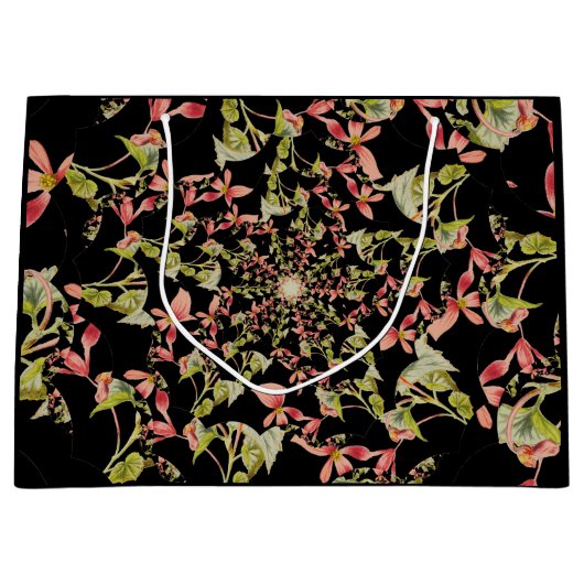 Grand Sac Cadeau Rose Vert doux noir Begonia art fractal (Devant)